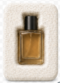 Mycelium packaging insert holding a perfume bottle