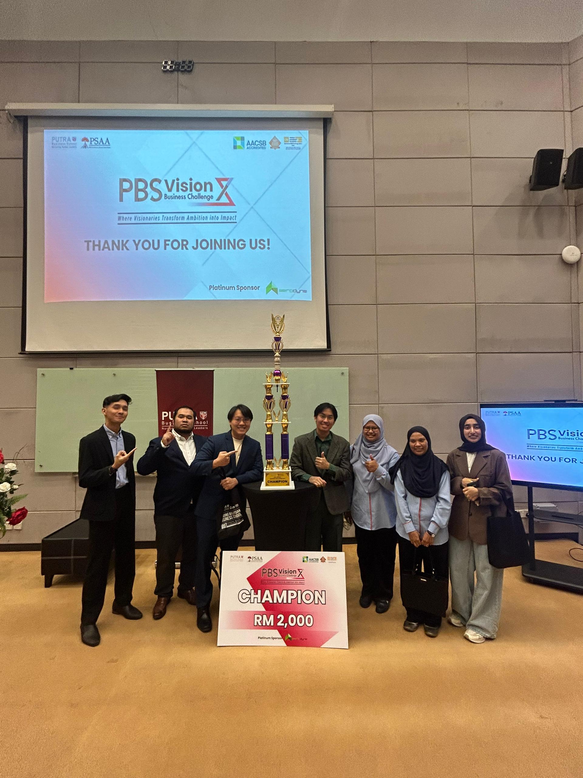 Group photo with a trophy and a champion banner
