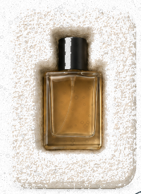 Styrofoam insert holding a perfume bottle